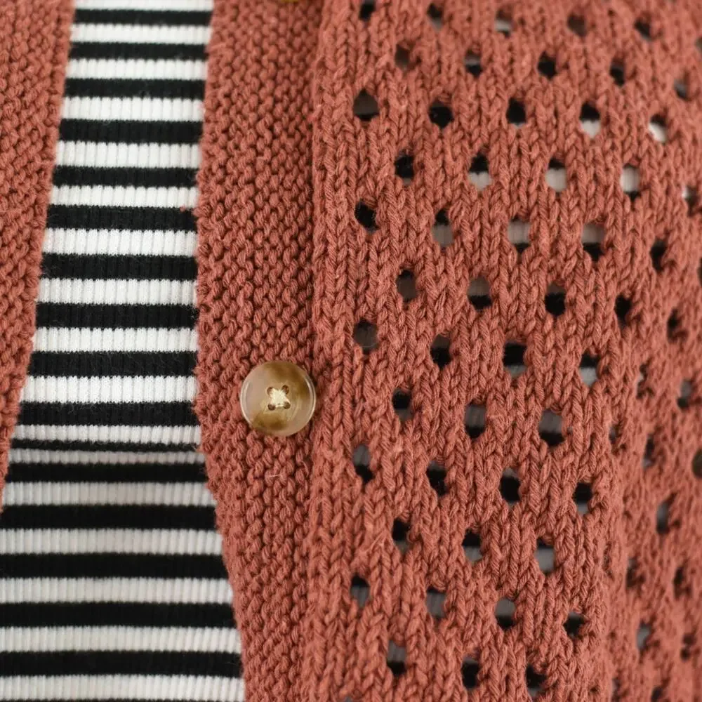 Loft Crochet Short Sleeve Brown Cardigan Women's Medium - Picture 5 of 13